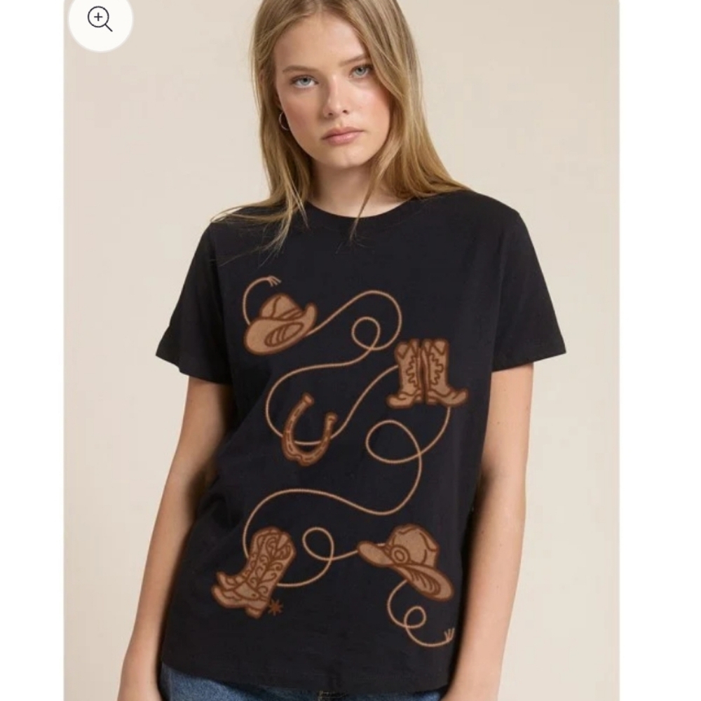 Black T-Shirt with Brown Cowboy Boot Design